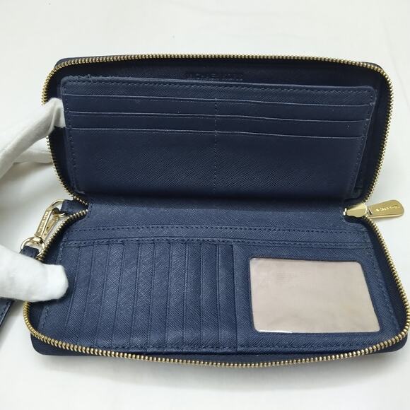 Michael Kors Blue Leather Zip Around Credit Card ID Window Wallet - Picture 9 of 16